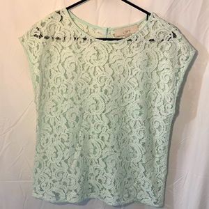 Mint short sleeve lace blouse, LOFT, size M